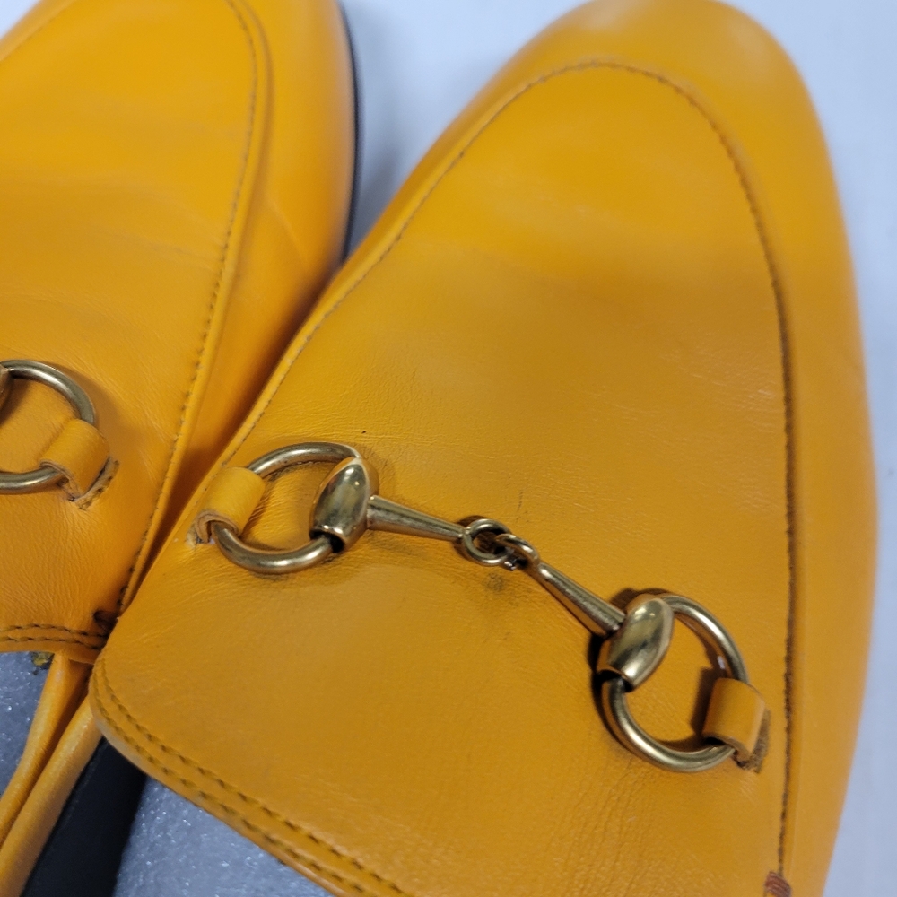 Gucci Brixton Yellow Orange Leather Horsebit Loafer Shoes 36.5 6.5 - Picture 8 of 10